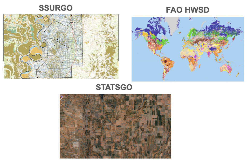 A display of Soil Maps, Including SSURGO, STATSGO, and FAO HWSD