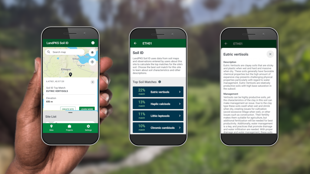 Three different screenshots of a soils app