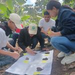 A group of farmers and agricultural extension agents use LandPKS Soil ID to identify soil color in Honduras. Photo courtesy of Sustainable Harvest International.